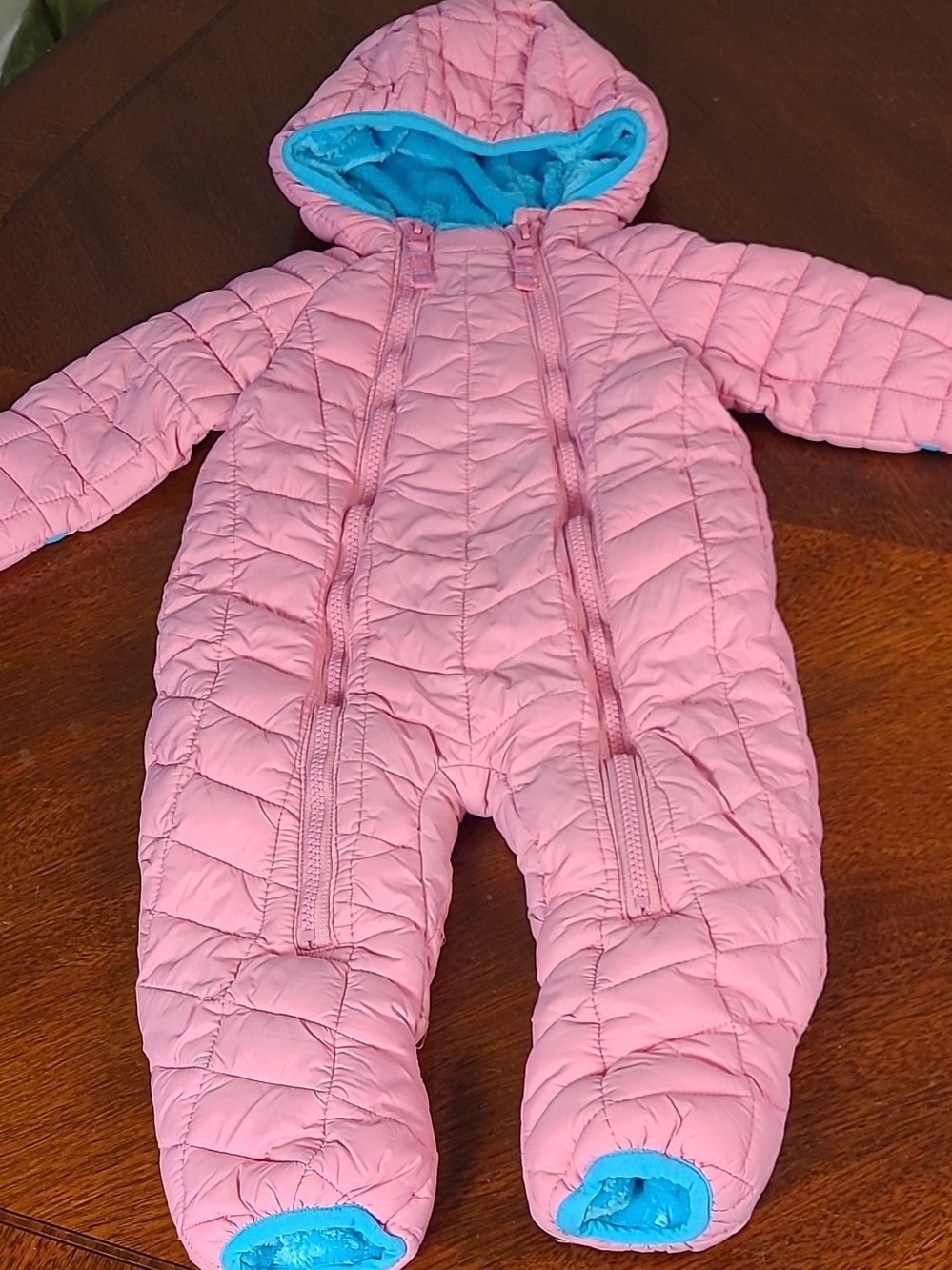 Snozu Baby Girl Winter Snowsuit Pink Blue Fleece Trim 9-12 M
